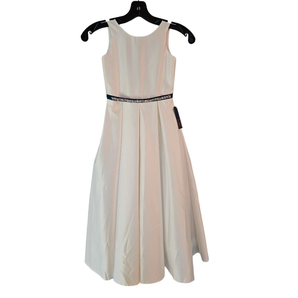 Ivory Satin Flower Girl Dress Teal Ribbon